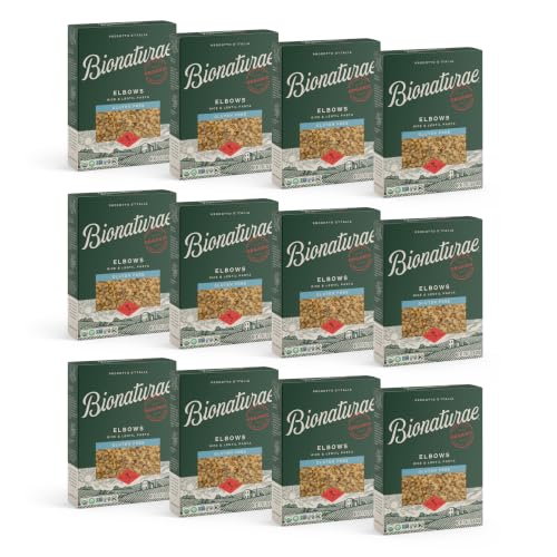Bionaturae Elbow Pasta Noodles - Gluten Free Pasta Organic, Rice & Lentil Pasta, Kosher Certified, High Protein, Non-GMO Verified, USDA Certified, Gluten Free Pastas, Crafted in Italy - 12 Oz, 3 Pack