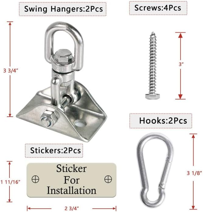 Heavy Duty Swing Hangers for Wooden Sets 2000 LB Capacity Hammock Hanger 360 Swivel Stainless Steel Swing Hardware Accessories 2 Packs for Porch