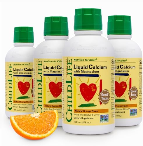 ChildLife Essentials Liquid Calcium Supplement for Kids, 16 fl Oz (4 Pack) | Baby & Toddler Calcium, Magnesium, Zinc, Vitamin D 3, Orange Flavor, Supplement, Liquid, Toddler Kids, Zinc Magnesium