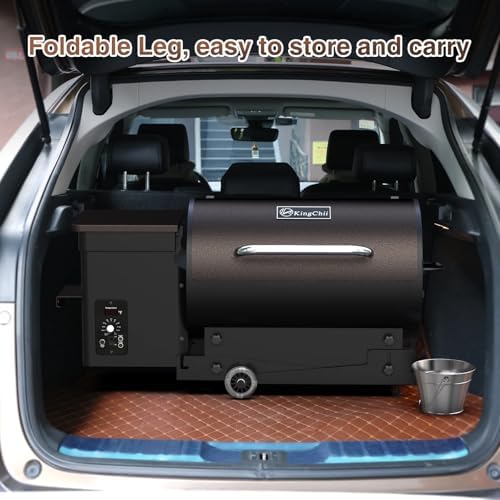 KingChii Electric Wood Pellet Grill & Smoker with Side Shelf, 456 SQ.IN Grill Capacity, with PID Temperature Control (180-425°F) for Backyard Camping Bake and Roast, Black