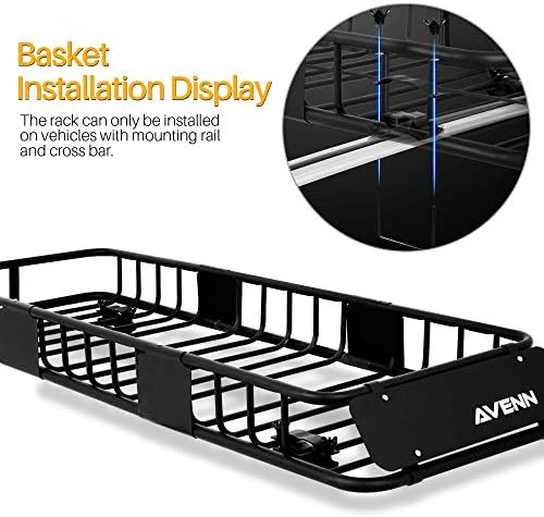 AVENN Skinny Rooftop Cargo Carrier Basket, Heavy Duty Weather Resistant Top Mount Roof Rack, Luggage & Camping Gear Storage for Car