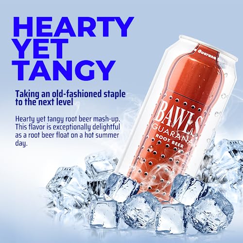 BAWLS Guarana Root Beer - Guarana Fueled Soda for Energy, High Caffeinated Drink, 12 Pack 16oz Cans