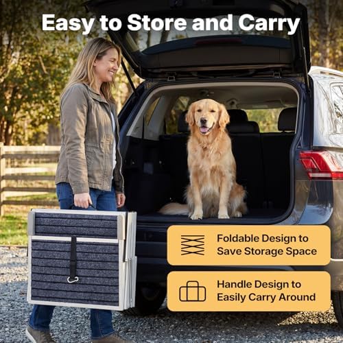 Veehoo Folding Dog Steps Large for Car Truck SUV, Dogs Car Stairs 20" Wide | 4 Steps Foldable Pet Step Aluminum Dog Stairs for Injured Senior Dogs Heavy Duty Pet Ramp Ladder Non Slip, up to 170lbs