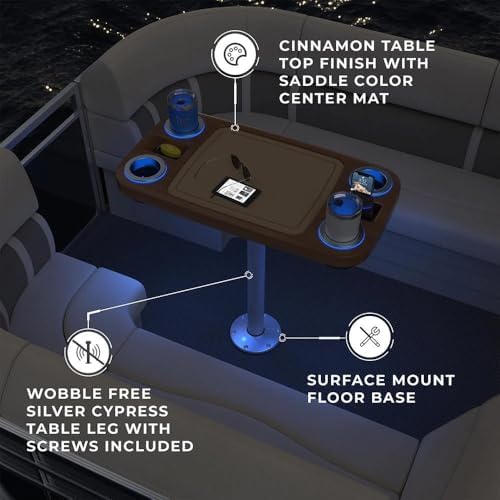 Manufacturers' Select Battery Op Lit Marine Boat Table Leg Set. Large Top with Blue LED Drink Holder. Pontoon Accessories