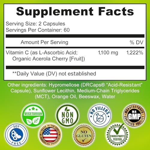 Liposomal Vitamin C Supplement 1500mg with Organic Acerola & Camu Camu