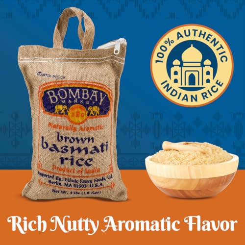 Bombay Market Brown Basmati Rice - Aromatic & Nutty Flavor Basmati Rice - Long Grain Rice Basmati (4 Pound Bag)