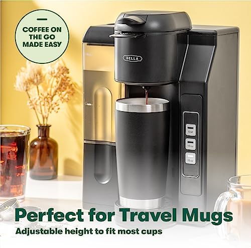 BELLA Single Serve Coffee Maker, Dual Brew, K-cup Compatible - Ground Coffee Brewer with Removable Water Tank & Adjustable Drip Tray