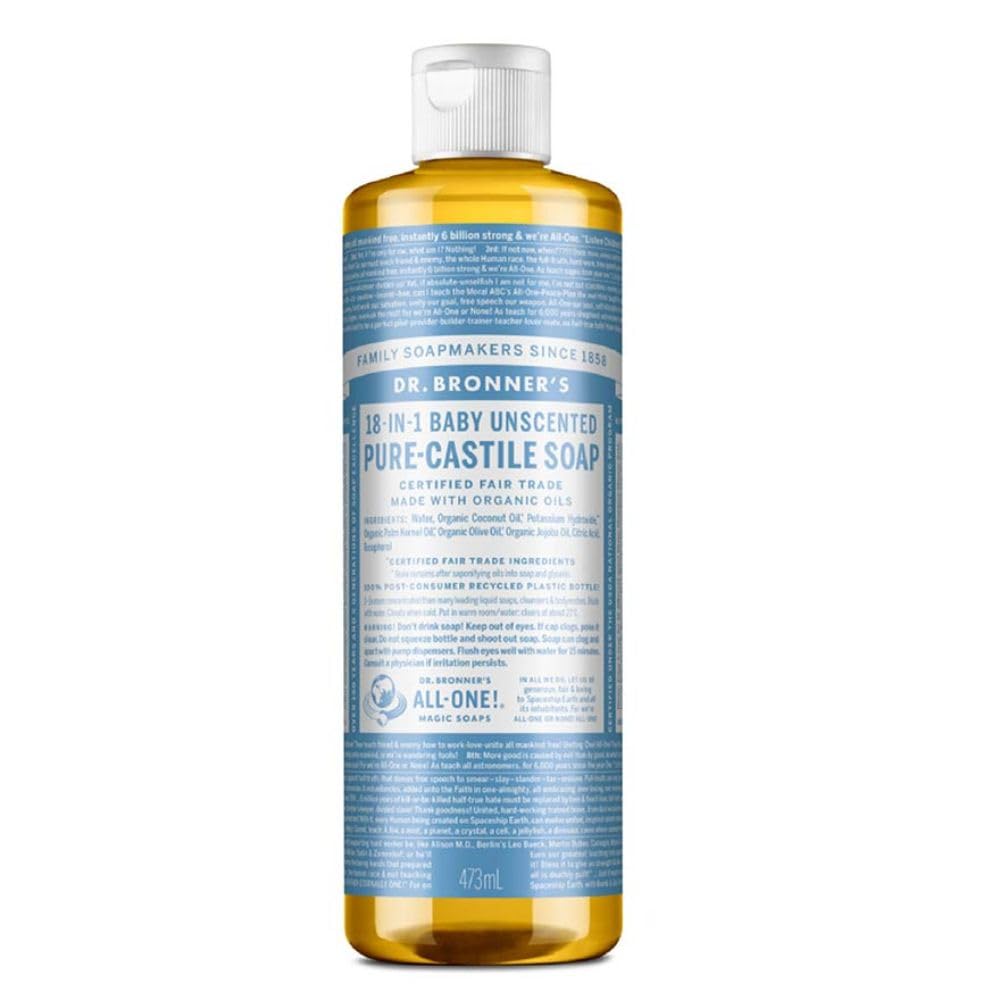 Dr. Bronner's Baby Unscented Pure-Castile Liquid Soap, No Fragrance, 16 oz, 2-Pack