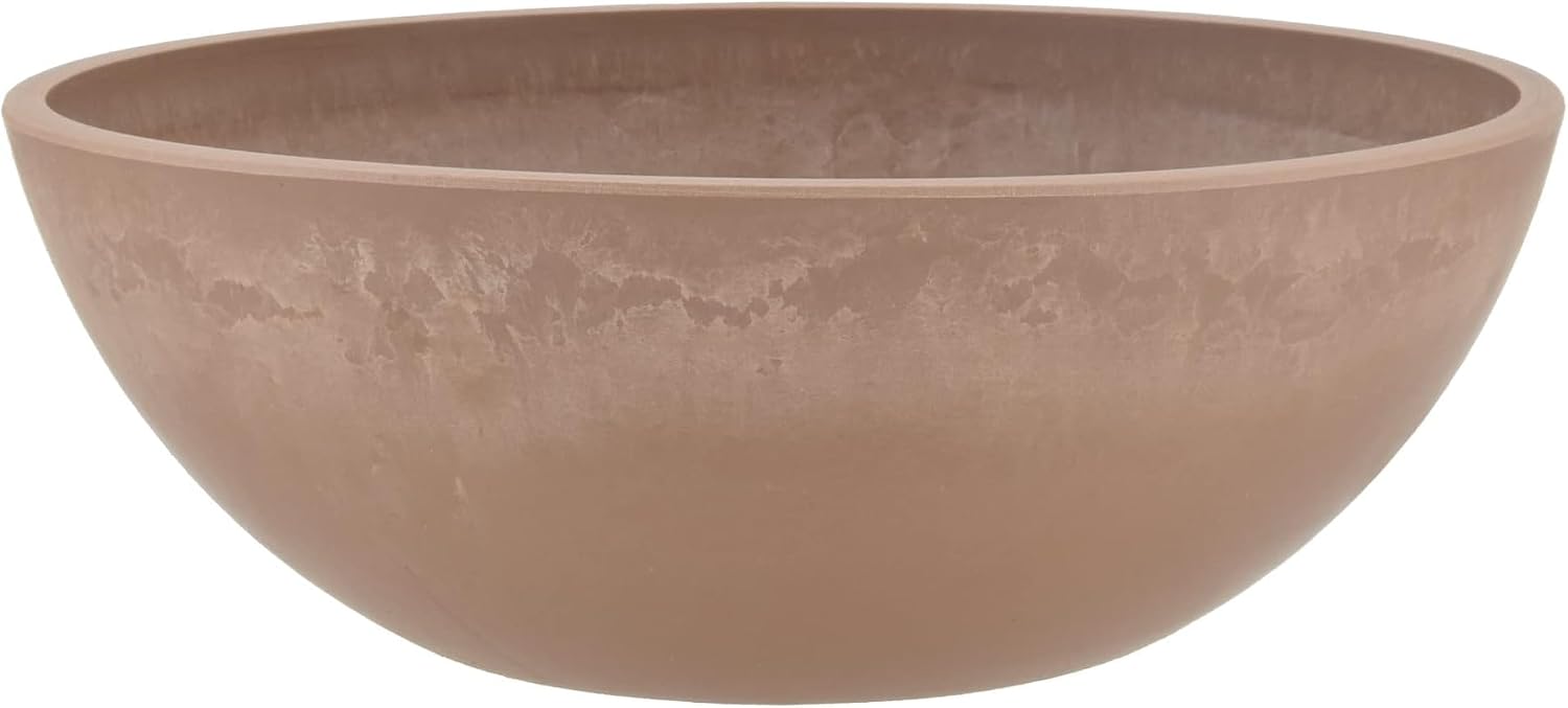 PSW Pot Collection M30DC 12-inch Plastic/Stone/Wood Composite Low Bowl Planter – No Drainage Hole (Drillable), Shallow Indoor/Outer Pot for Succulents, Bonsai, Fairy Gardens, Herbs, Dark Charcoal