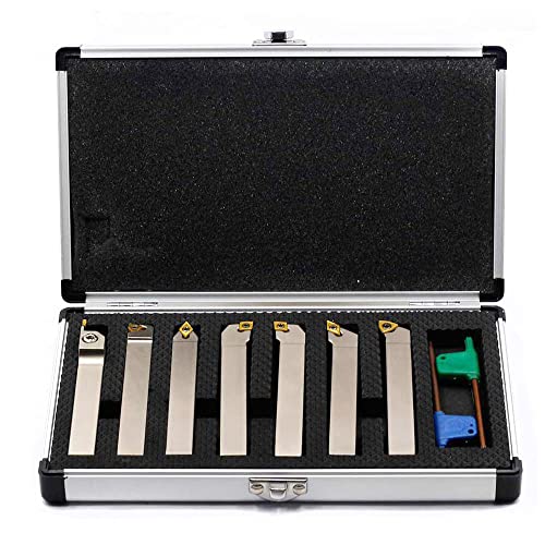 OSCARBIDE 1/2" Shank Nickel Plated 7-Piece Indexable Lathe Tool Holder Set | Turning/Grooving/Threading/Parting | Heavy-Duty CNC Tools | TiN Coated