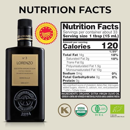 Barbera Lorenzo N° 3 Organic Extra Virgin Olive Oil PDO Val di Mazara, Fruity, Cold Extracted Authentic Sicilian Olive Oil