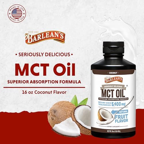Barlean's MCT Oil Supplement, Coconut Flavored for Keto Coffee, Emulsified Creamy Liquid Syrup with 5,400mg Plant-Based MCT's to Support Energy, Focus and Wellness, 16 oz | Coconut MCT oil, emulsified creamy liquid, keto coffee creamer, energy and focus…