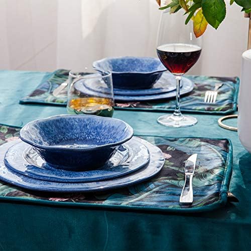 12 Pcs Blue Melamine Dinnerware Set, Shatterproof and Dishwasher Safe, Ideal for Indoor and Outdoor Use
