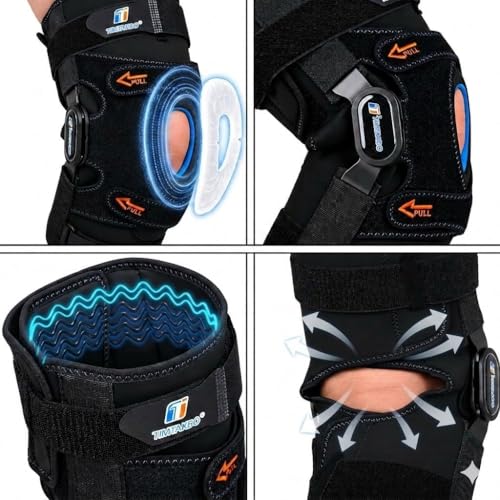 TIMTAKBO Large Hinged Knee Brace With Side Stabilizers for Men Women | Knee Support Brace with Patella Gel Pad,Silicone Anti-Slip,Adjustable Open Back for Meniscus Tear, Arthritis,Knee Pain,Sports