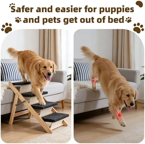 MEWANG Wood Pet Stairs & Ramp for Small/Medium Dogs & Cats, Aging Pets – 2-in-1 Foldable, Portable, Non-Slip Pet Ladder for Tall Beds, Couches