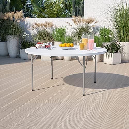 Flash Furniture Elon 5' Round All-Occasion Plastic Folding Event Table, Foldable Portable Banquet Table for Indoor/Outdoor Events, White | Lightweight, Easy Storage, Commercial Grade