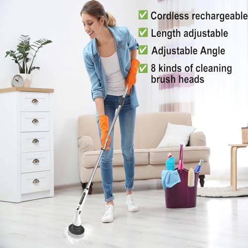 Electric Spin Scrubber, 8 in 1 Electric Cleaning Brush, Cordless Rechargeable Scrub Brush with 8 Replaceable Brush Heads