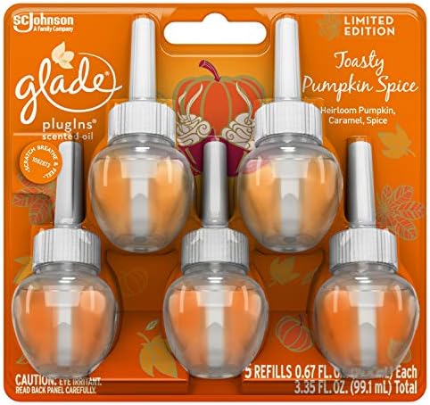 Glade PlugIns Scented Oil Air Freshener Refill 5 CT | Toasty Pumpkin Spice Scent - 0.67 Ounce Each | 3.35 FL. OZ. Total - Limited Edition