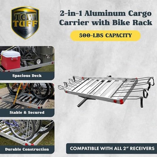 Truck Hitch Cargo Carrier - 500 lb Aluminum 2-in-1 Rack, Silver | Fits 2 in Receivers, Holds 4 Bicycles, 62 x 27 x 3 in Platform, Wheel Mount Design