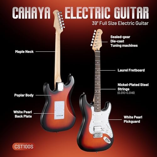 CAHAYA Electric Guitar Kit 39in - Full Size Electric Guitar Kit for Beginner Starter Poplar Solid Body with 10W Amplifier, Gig Bag, Strap, Tuner