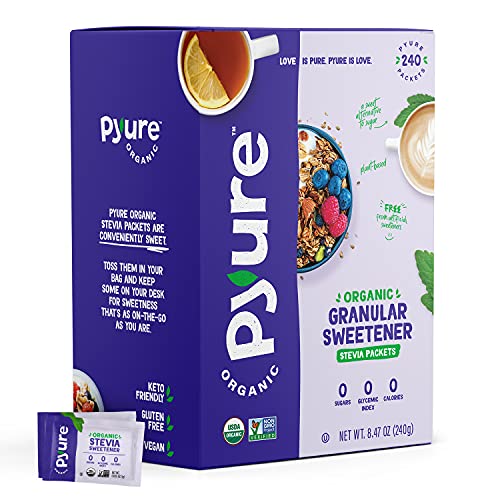 Pyure Organic Stevia Packets | Zero Calorie Sweetener For Coffee, 40 Count | Zero calorie organic stevia packets for coffee, tea, baking, keto, paleo, diabetic diets, lunchboxes, travel, and office