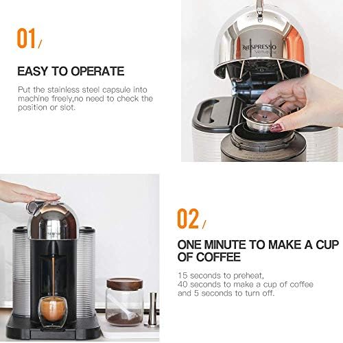 Stainless Steel Reusable Coffee Capsule, Metal Refillable Coffee Pod Brewing Espresso 70ML/2.40Z(SMALL), Compatible with N-espresso Ver-tuoPlus XN903/XN900 / Vertuo-line GCA1/ENV135/ENV150