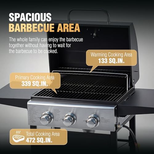 MASTER COOK 3 Burner BBQ Propane Gas Grill, 472 Sq. In. Cooking Area, 30