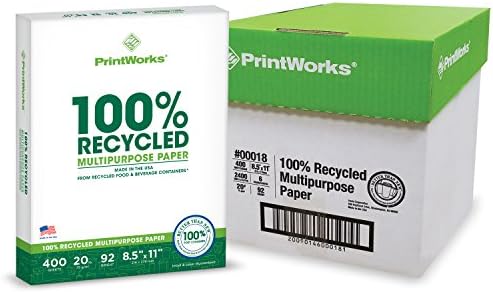 PrintWorks 100% Recycled Printer Paper 8.5" x 11" White - 20 lb Copy & Multipurpose Computer Paper - 6 Packs