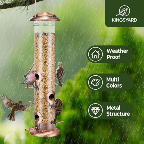 Kingsyard Metal Tube Bird Feeders for Outdoors Hanging | 6-Port with 360° Feeding, No-Spill Design, 2 lb Seed Capacity, Attracts Finches & Songbirds