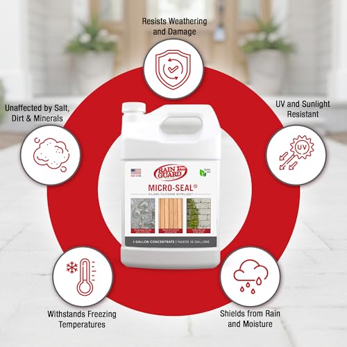 Rainguard Pro Micro-Seal, Wood & Masonry Surface Sealer, 5 Gallons | For Water & Weather Damage, All Porous Surfaces, Silane Siloxane Water Repellent, Clear Natural Finish, Ready To Use