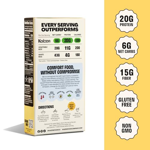 Kaizen Low Carb Rice, 20g High Protein, 6g Net Carb, Original 8 Oz (3-Pack) | High Fiber 15g, Gluten-Free, Keto-Friendly, Plant-Based Lupini Orzo