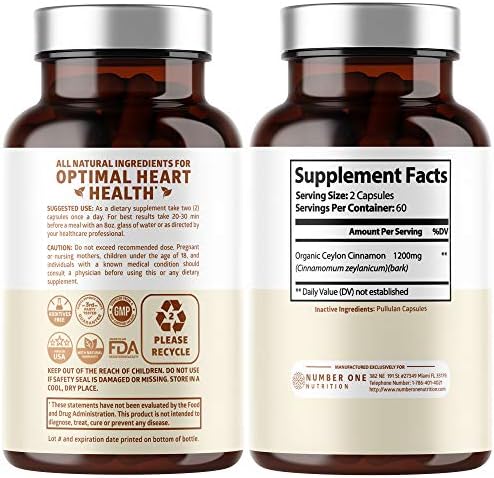 N1N Premium Ceylon Cinnamon 1200mg [100% Organic Ceylon Cinnamon] Natural Supplement to Support Healthy Circulation, Brain and Joint Function,120 Caps