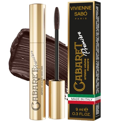 Vivienne Sabó Cabaret Premiere Black Mascara, Volume and Length, Defining, Curling, No Flaking, No Clumping, Smudge Proof, Washable, Cruelty-Free, Made in Europe, (01 Black), 0.3 Fl Oz, 1 Pack