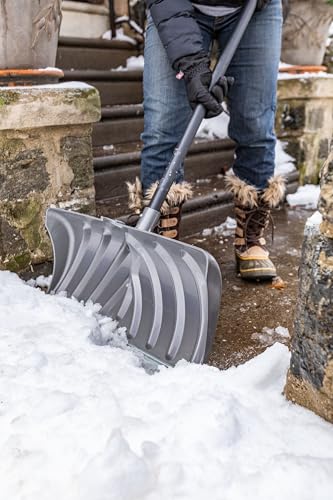 Suncast 24-Inch Snow Shovel and Pusher Combo with Durable Galvanized Steel Wear Strip and Ergonomic D-Grip Handle, Ideal for Driveways, Walkways