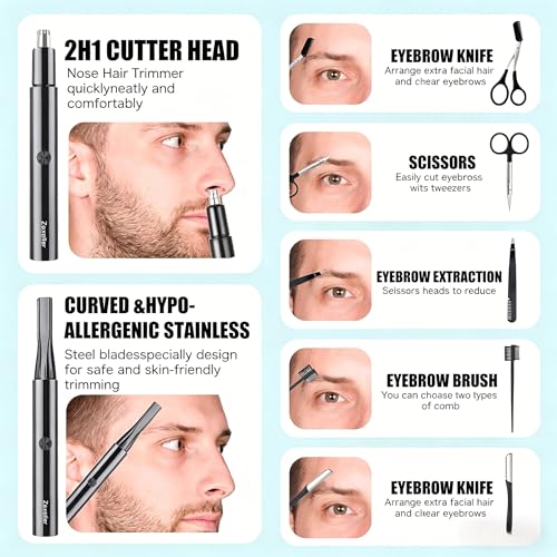 Electric Nose Hair Trimmer Eyebrow Trimmer for Men Women, 7-in-1 Painless Facial Grooming Kit