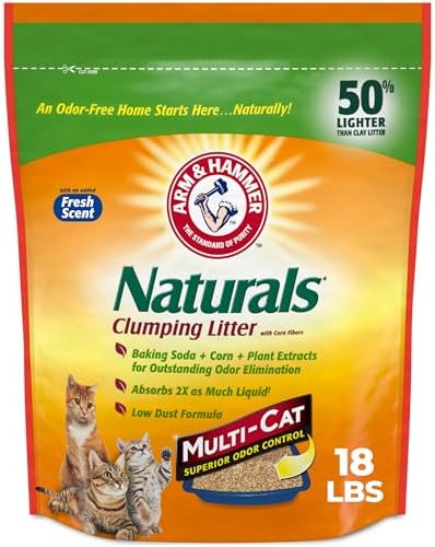 ARM & HAMMER Naturals Clumping Cat Litter, Multi Cat, 18 lbs | Plant-Based, Easy Scoop Clumps, Outstanding Odor Control, 2X Liquid Absorption, Low Dust, Lightweight Formula