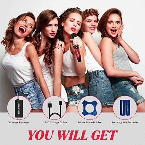 Dolphin MCX11 UHF Wireless Microphone, Rechargeable Karaoke Mic, Red | 50-Channel Anti-Interference, DSP Audio, USB-C Charging, All-Metal Design