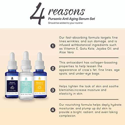 Pursonic Vitamin C Serum, 20% is a high potency Best Organic Anti-Aging Moisturizer Serum for Face, Neck & Décollete and Eye Treatment (3 fl. oz)
