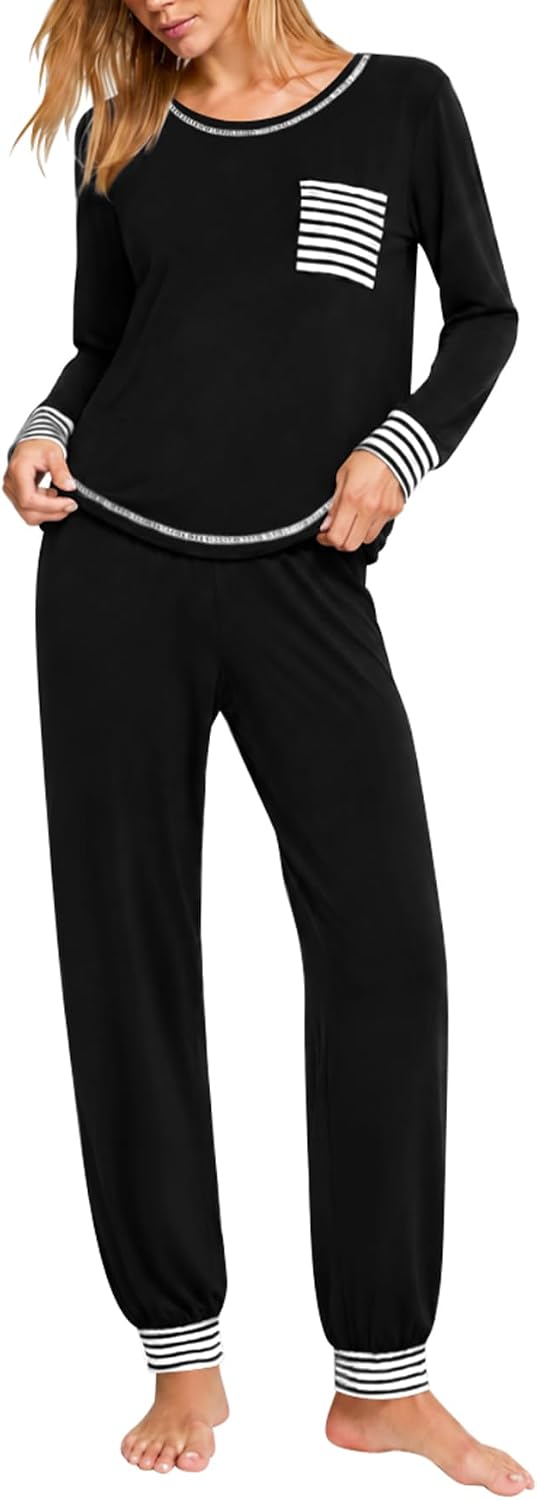 SWOMOG Women’s Pajamas Set Long Sleeve Sleepwear with Long Pants Soft Modal Loungewear Pj Set