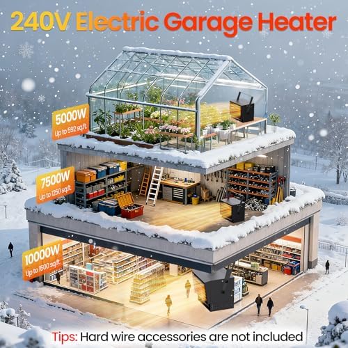 7500W Electric Garage Heater with Remote, 240V Hardwired Shop Heater | ECO Mode, 12H Timer, Ceiling Mount Design, Adjustable Thermostat