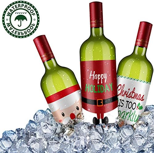 Blulu 12 Pcs Wine Bottle Labels Christmas, 6 Designs, Santa Claus Style