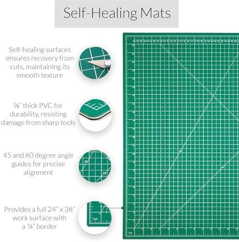 WA Portman Self-Healing Cutting Mat, Crafting Knife, 36'' Metal Ruler Set | This set includes 24x36 Inch Sewing Cutting Mat, 10pc #11 Blades, Exacto Knife Set, & 36 Inch Cork Backed Metal Ruler Set