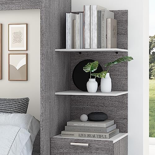Bestar Cielo Floating Shelves, 20-inch Bark Gray and White Wardrobe Shelving for Walk-in Closet, Bedroom, Guest Room