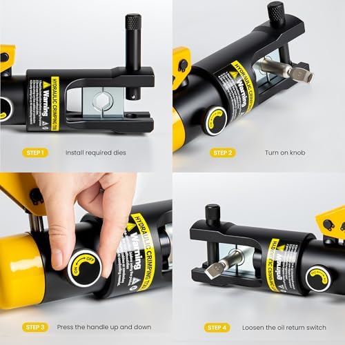 10 Tons Hydraulic Crimping Tool, 12 to 2/0 AWG battery cable crimper | 9 Pairs of Dies hydraulic crimper, for Battery Cable Lugs, Cable Railing, Marine, RV and Solar Wiring