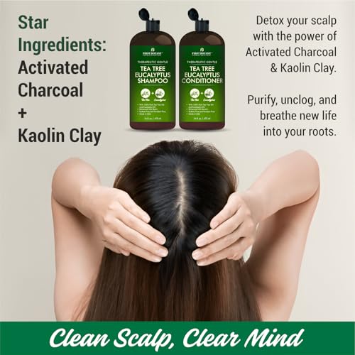 First Botany Tea Tree Mint Shampoo & Conditioner for Men & Women - Pure Tea Tree & Peppermint Oil - Fights Hair Loss, Dandruff, Lice & Itchy Scalp