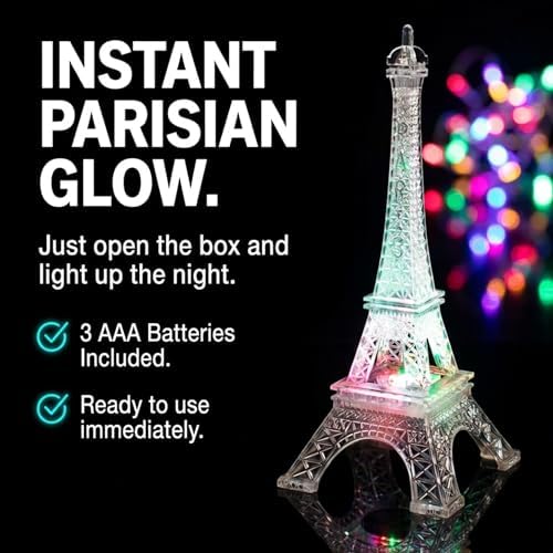 Anderson's Eiffel Tower Centerpiece with Color-Changing LED Lights, 10 inches, Battery-Operated Paris Theme Decoration