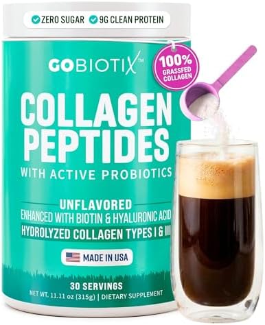 GOBIOTIX Collagen Peptides Powder with Probiotics, Biotin & Hyaluronic Acid - Hydrolyzed Collagen Supplement for Women - Hair Skin Nails