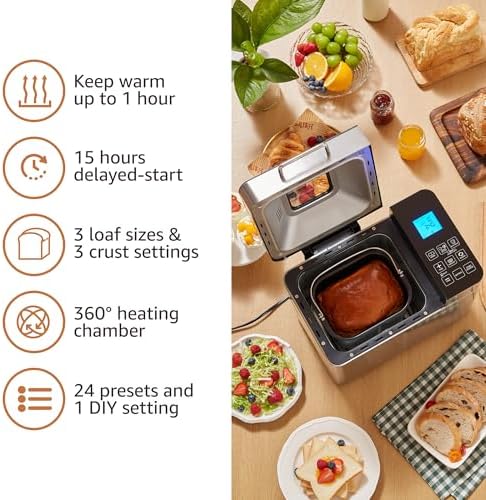 Elite Gourmet Programmable Bread Maker, 2 Lb, 3 Sizes, 19 Presets, Black
