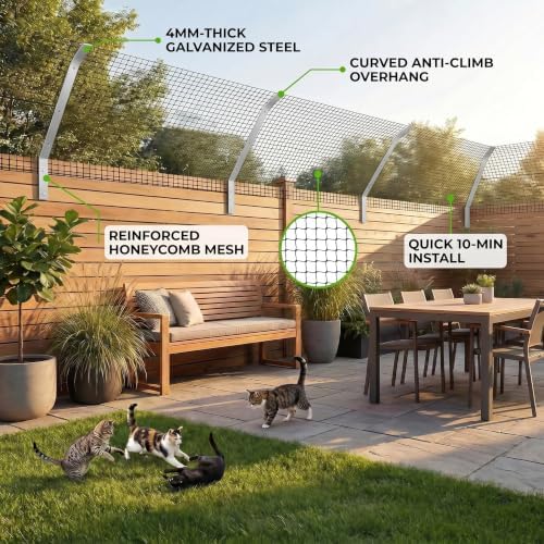 Rosvola Cat Fence Barrier, 33FT Cat-Proof Fence Topper System, Fence Conversion System for Cats, Cat Fence Extension & Conversion Kit for Yard Garden
