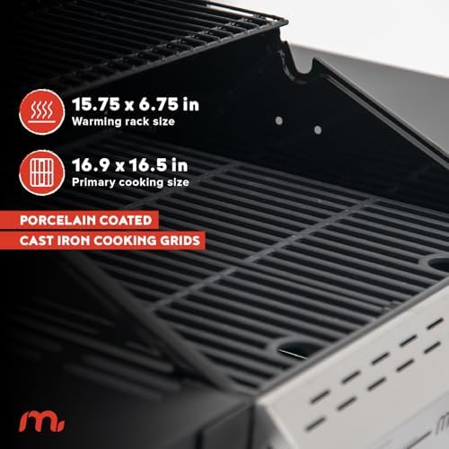 Megamaster Deluxe 2 Burner Gas Grill, Foldable Shelves with Warming Rack | Offers 28000 BTU, Built-In Thermometer, Electronic Ignition